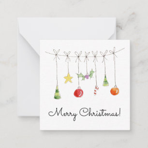 Tarjeta Pequeña Adornos de Navidad en una cuerda
