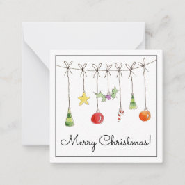 Tarjeta Pequeña Adornos de Navidad en una cuerda