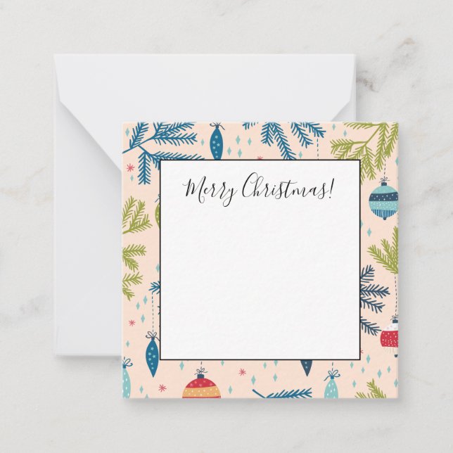 Tarjeta Pequeña Adornos Navideños Antiguos Colgando de Árboles (Anverso)