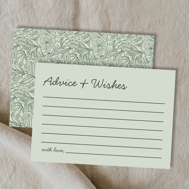 Tarjeta Pequeña Advice & Wishes Green Handwritten Bridal Shower (Advice & Wishes Green Handwritten Bridal Shower Note Card)