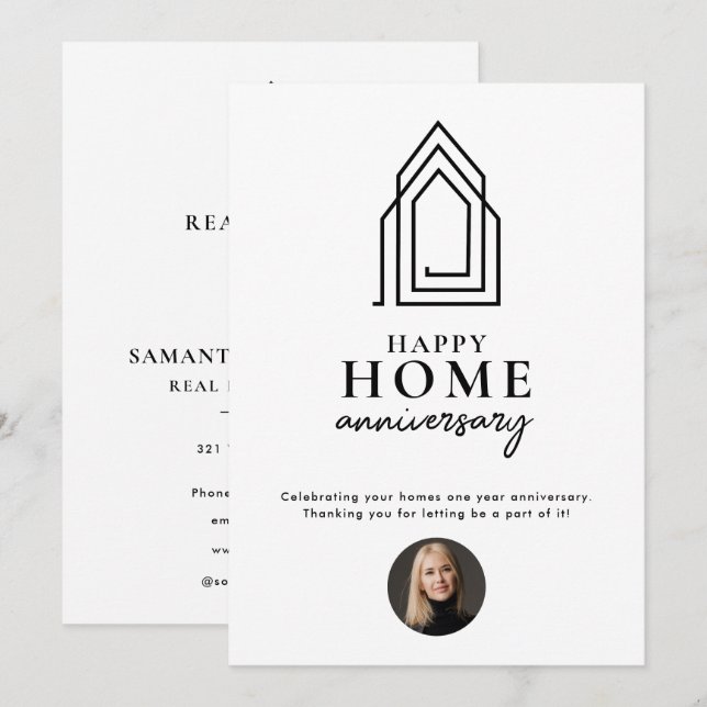 Tarjeta Pequeña Agente inmobiliario feliz aniversario de casa mode (Anverso / Reverso)