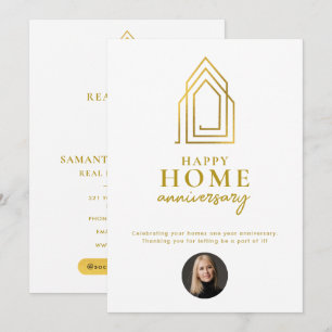 Tarjeta Pequeña Agente inmobiliario feliz aniversario de casa oro