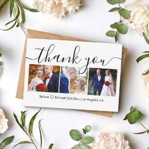 Tarjeta Pequeña agradecido boda elegante 3 fotos collage   