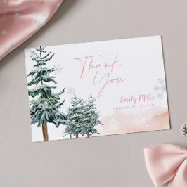 Tarjeta Pequeña Agradecimiento de Baby Shower Rosa Claro Bosque de