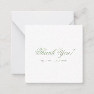 Tarjeta Pequeña Agradecimiento de boda con guión verde salvia mini
