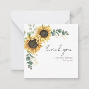 Tarjeta Pequeña Agradecimiento de boda de girasol floral y eucalip
