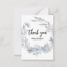 Agradecimiento de boda floral azul polvoriento