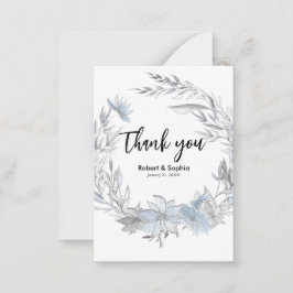 Tarjeta Pequeña Agradecimiento de boda floral azul polvoriento