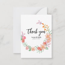 Agradecimiento de boda floral de verano rosa y nar