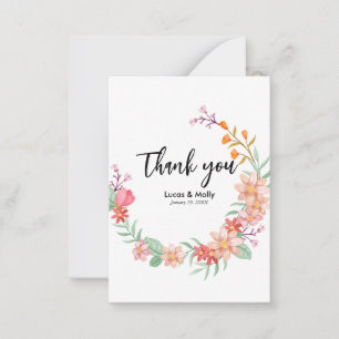 Tarjeta Pequeña Agradecimiento de boda floral de verano rosa y nar
