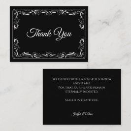 Tarjeta Pequeña Agradecimiento de boda gótico blanco y negro elega
