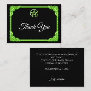 Tarjeta Pequeña Agradecimiento de boda gótico de brillo verde bruj