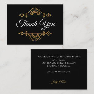 Tarjeta Pequeña Agradecimiento de boda gótico negro y dorado elega