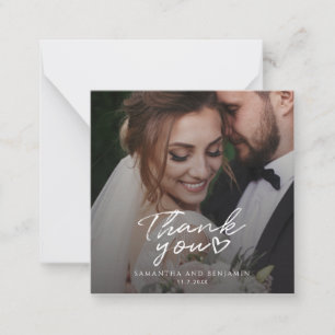 Tarjeta Pequeña Agradecimiento de Foto de Boda con Letra Moderna