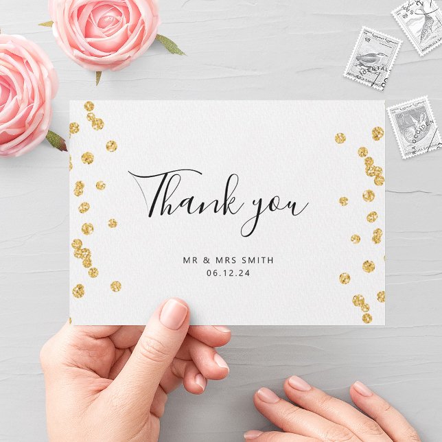 Tarjeta Pequeña Agradecimiento de presupuesto Insertar Purpurina d (BUDGET Thank You Insert Gold Glitter Note Card)