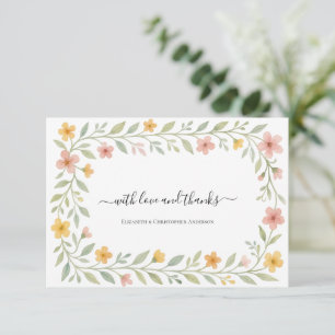 Tarjeta Pequeña Agradecimiento floral acuarela rosa amarillo