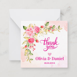 Tarjeta Pequeña Agradecimiento Floral de Acuarela Rosa Elegante pa