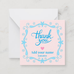 Tarjeta Pequeña Agradecimiento Floral Rosa, Boda de Caligrafía Ele