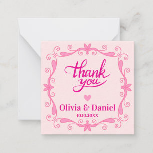 Tarjeta Pequeña Agradecimiento Floral Rosa, Boda de Caligrafía Ele