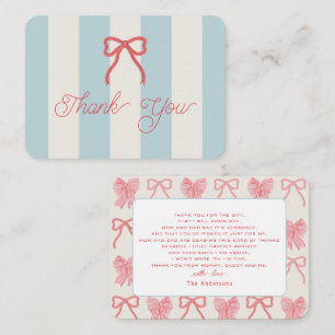 Tarjeta Pequeña Agradecimiento para Baby Shower de Lazo Rojo y Ray