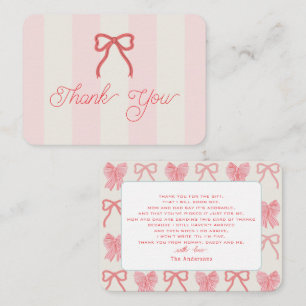 Tarjeta Pequeña Agradecimiento para Baby Shower de Lazo Rojo y Ray