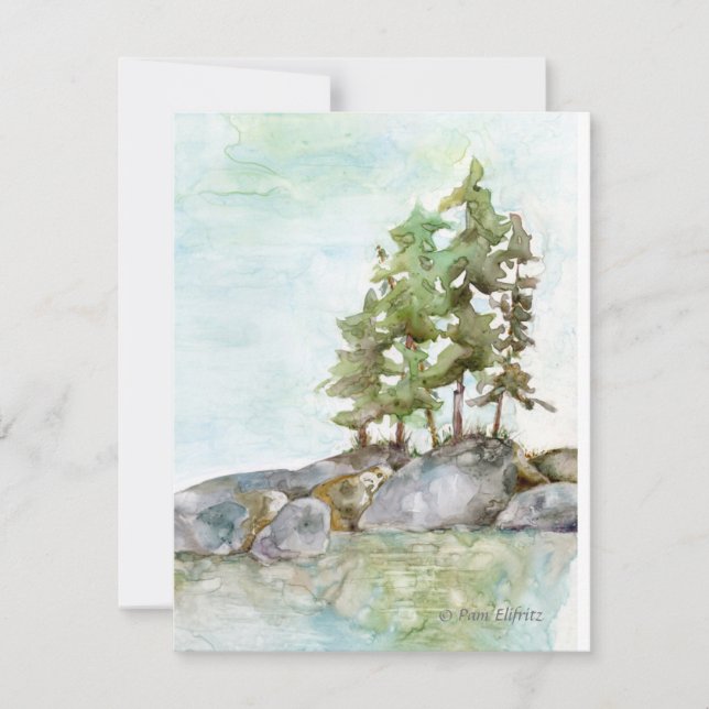 Tarjeta Pequeña Agua de pinos y rocas acuáticas de BWCAW, MN (Anverso)