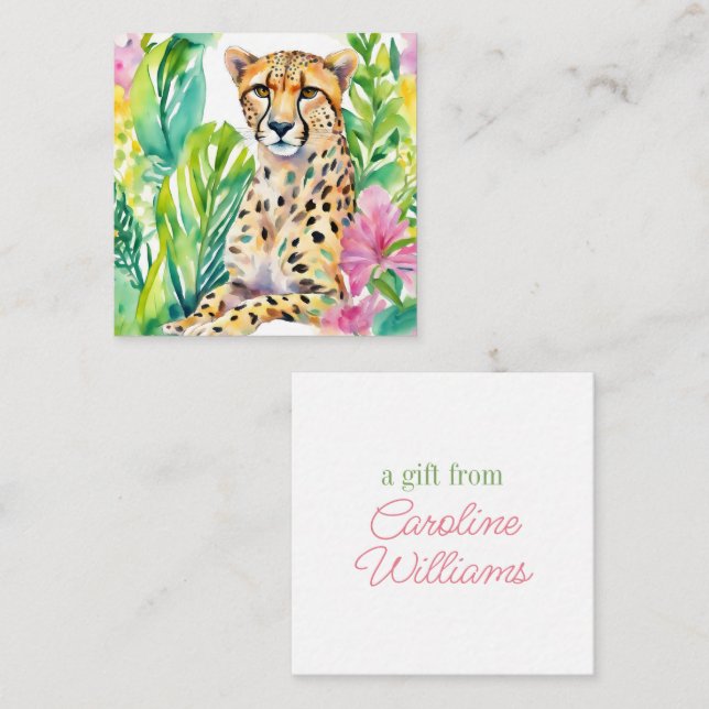 Tarjeta Pequeña Agua Preppy Palm Beach Cheetah en flores (Anverso / Reverso)