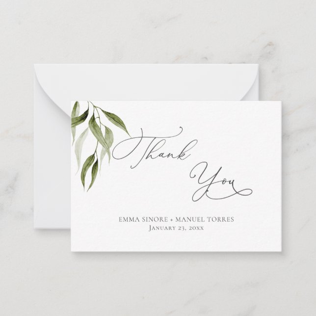 Tarjeta Pequeña Agua Rustic Eucalyptus Greenereneration Gracias (Anverso)