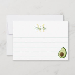 Tarjeta Pequeña Aguacate de dibujos animados lindo con monograma p