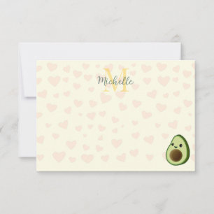 Tarjeta Pequeña Aguacate Lindo Corazones Rojos Monograma Personali