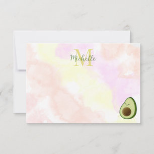 Tarjeta Pequeña Aguacate Monograma Personalizado Aquarela Lindo