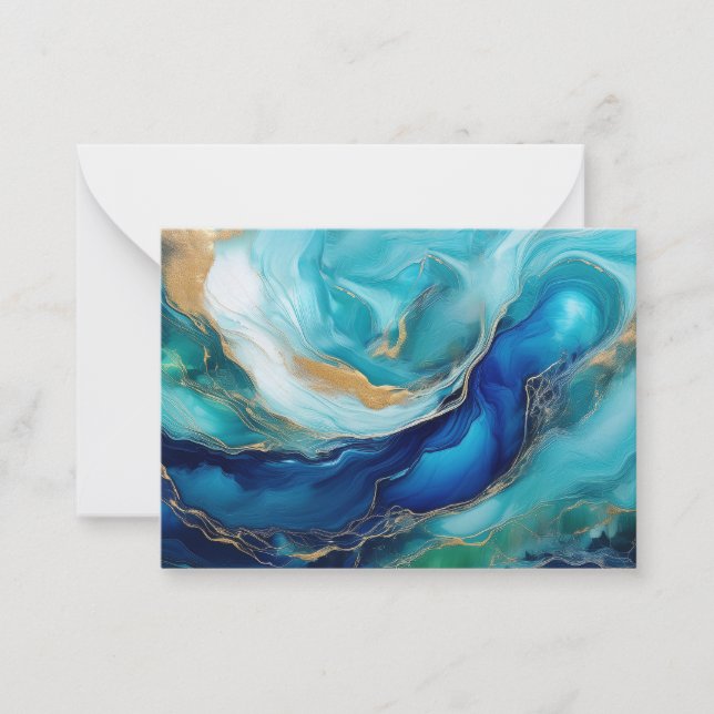 Tarjeta Pequeña Aguas azules verde azuladas: Resumen del arte oceá (Anverso)