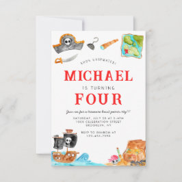 Tarjeta Pequeña Ahoy Shipmates Treasure Hunt Ship Pirate Cumpleaño