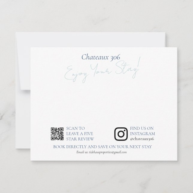 Tarjeta Pequeña Airbnb and Rental Property Custom Welcome Note (Anverso)