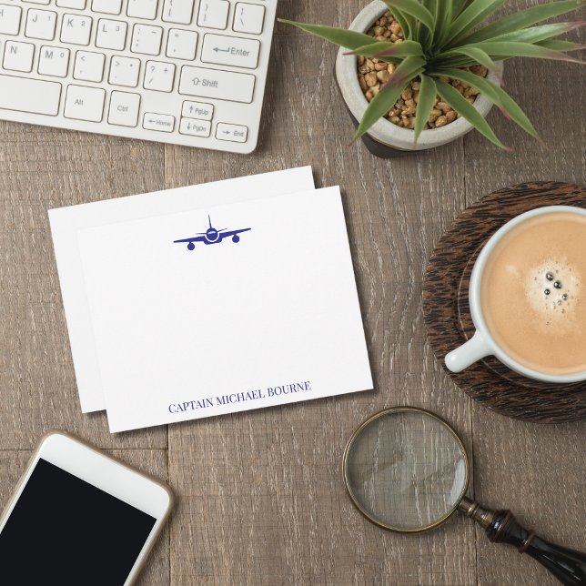 Tarjeta Pequeña Airplane Captain Pilot Aviator Modern Blue Custom  (Subido por el creador)