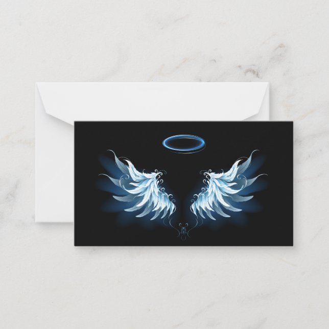 Tarjeta Pequeña Alas del Ángel Azul brillante sobre fondo negro (Anverso)