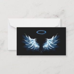 Tarjeta Pequeña Alas del Ángel Azul brillante sobre fondo negro