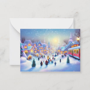 Tarjeta Pequeña aldea de tren de Navidad presupuesto mini Navidad