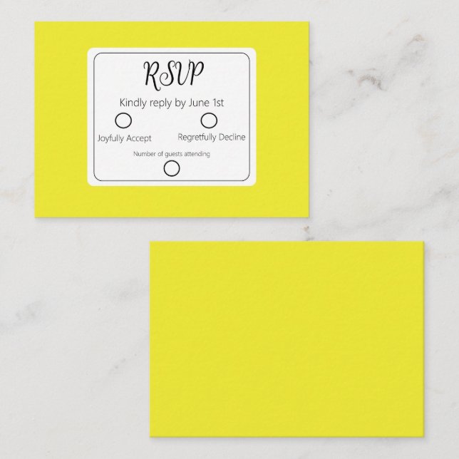 Tarjeta Pequeña Alegre boda amarilla RSVP (Anverso / Reverso)