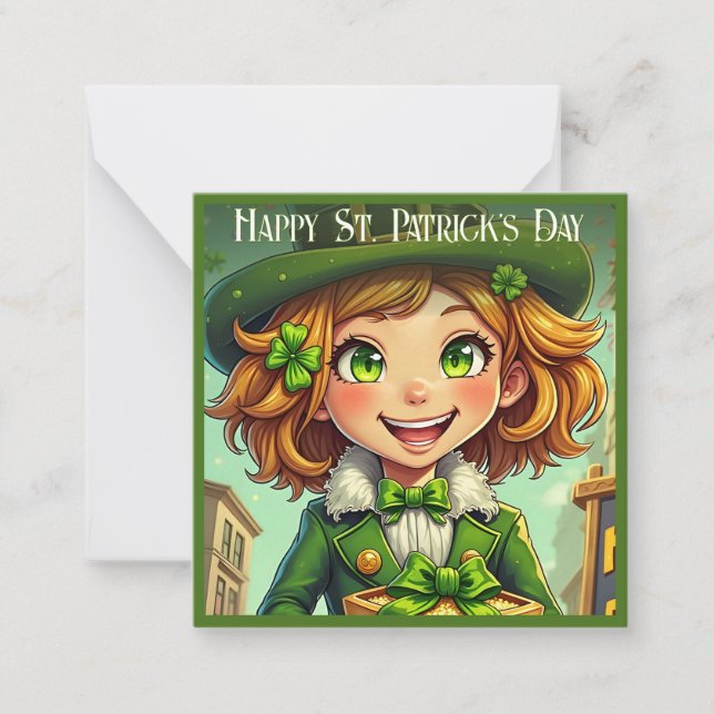 Tarjeta Pequeña Alegre Leprechaun - San Patricio (Anverso)