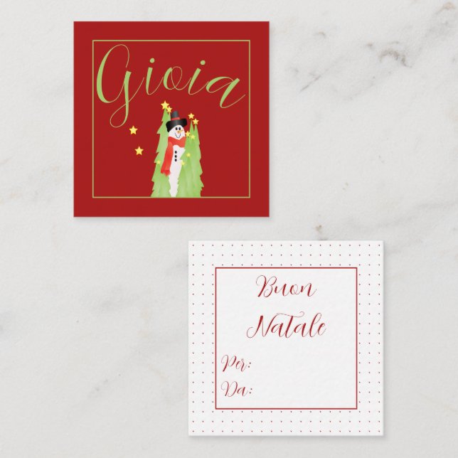 Tarjeta Pequeña Alegre muñeco de nieve navideño  (Anverso / Reverso)