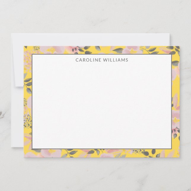 Tarjeta Pequeña Alegre patrón floral amarillo y rosa con nombre (Anverso)