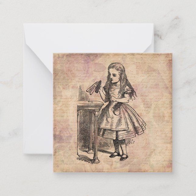 Tarjeta Pequeña Alicia en el país de las maravillas bebe mi botell (Anverso)