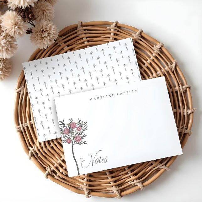 Tarjeta Pequeña Alicia ventilado de árbol Rosa en nombre de país d (Rose Tree Vintage Alice in Wonderland Name Note Card)