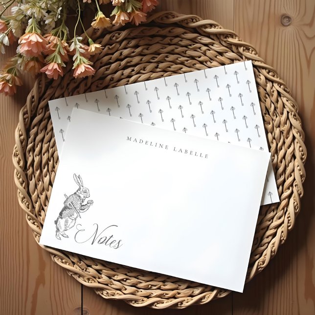 Tarjeta Pequeña Alicia ventilado de conejo blanco con nombre de pa (White Rabbit Vintage Alice in Wonderland Name Note Card)