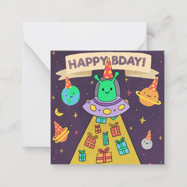 Tarjeta Pequeña Alien Happy Birthday (Anverso)