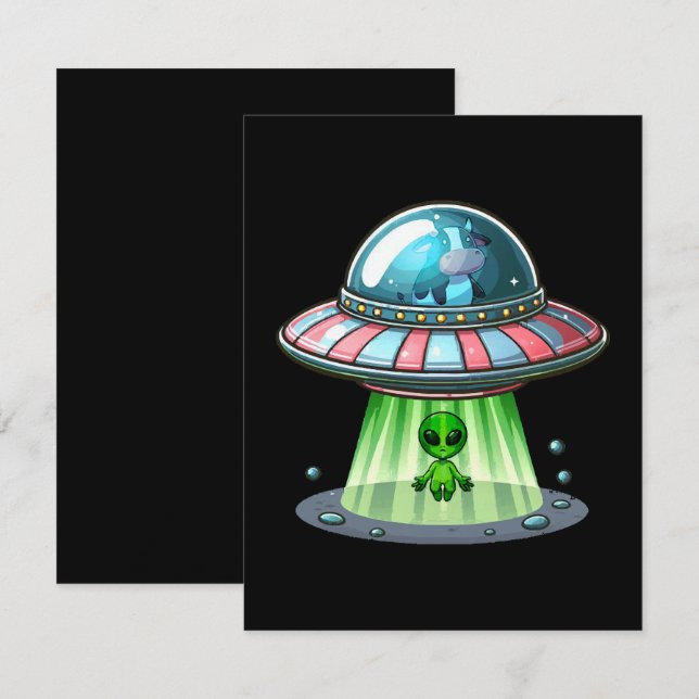 Tarjeta Pequeña Alienígena secuestrando vaca (Anverso / Reverso)