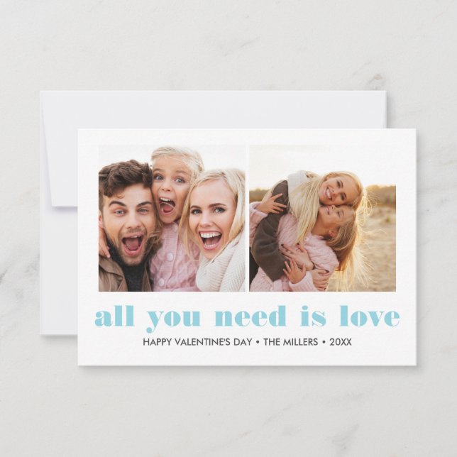 Tarjeta Pequeña ALL YOU NEED IS LOVE 2 Photo Valentines Day BLUE (Anverso)