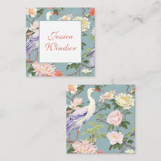 Tarjeta Pequeña Alojamiento de regalo Chinoiserie Floral Jade Egre (Anverso / Reverso)
