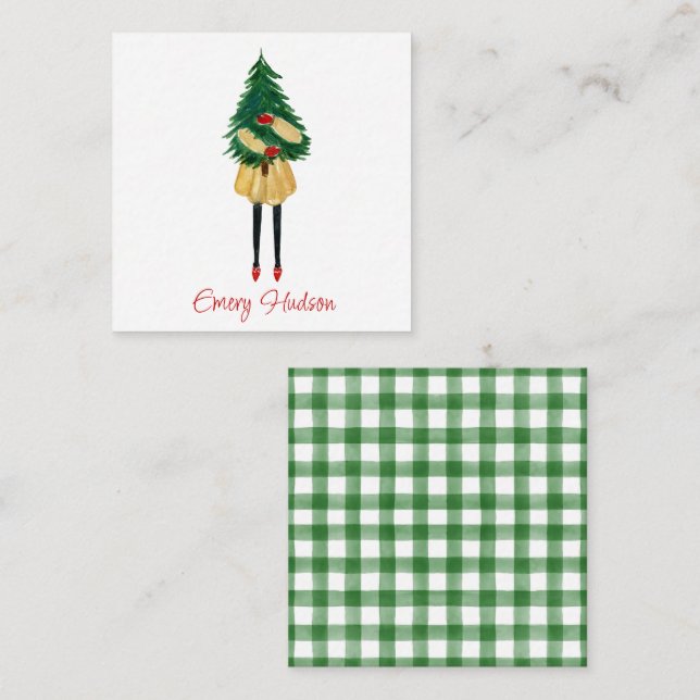 Tarjeta Pequeña Alojamiento de regalo de Chica de moda para Navida (Anverso / Reverso)